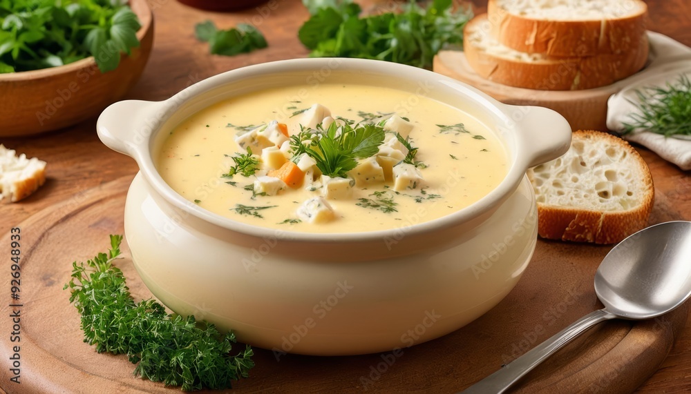 Deliciously creamy soup ready to be savored Deliciously creamy soup ready to be savored