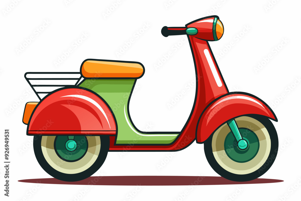 A Classic Red and Green Scooter with Chrome Accents A Classic Red and Green Scooter with Chrome Accents