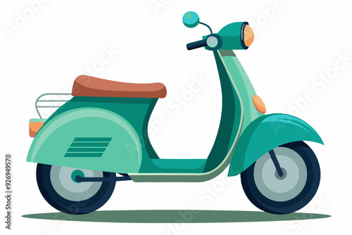 Green Vintage Motor Scooter with Brown Seat