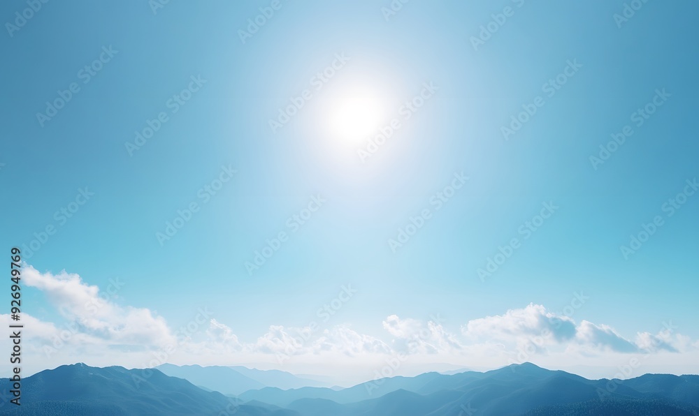 The blue sky, Below is a continuous mountain range, Generative AI The blue sky, Below is a continuous mountain range, Generative AI