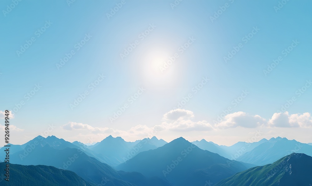 Fototapeta premium The blue sky, Below is a continuous mountain range, Generative AI