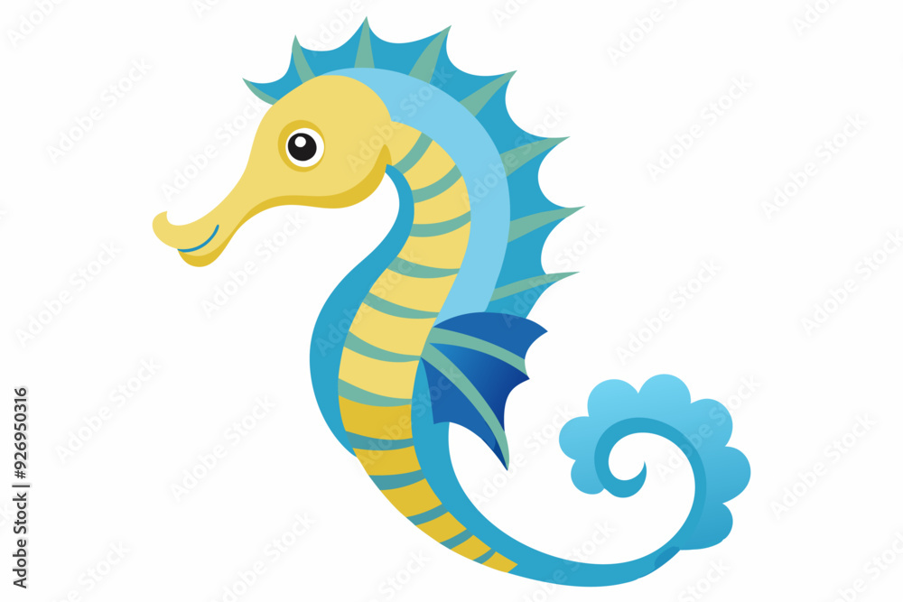Naklejka premium Cartoon illustration of a yellow and blue seahorse