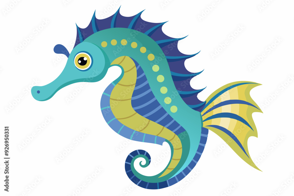 Fototapeta premium Cartoon Illustration of a Blue and Yellow Seahorse