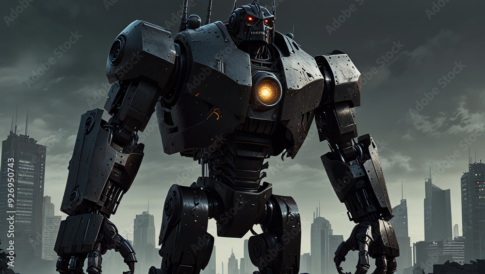 illustration of a black giant monster robot made of iron illustration of a black giant monster robot made of iron