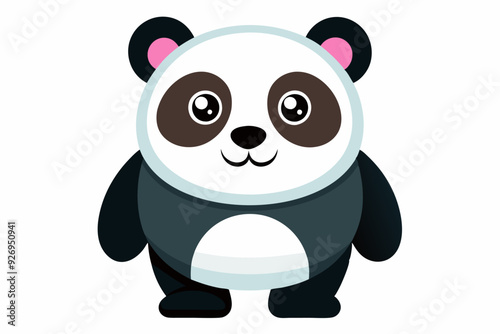 Cute Cartoon Panda with Pink Ears and Big Eyes