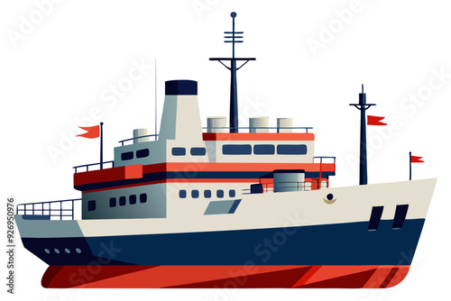 A Cartoon Illustration of a Red, White, and Blue Ship
