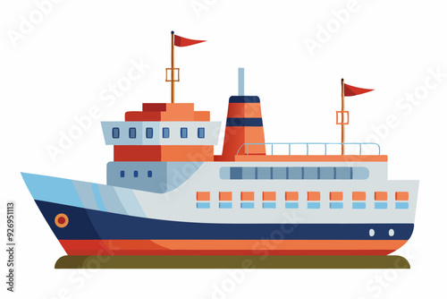 Cartoon Illustration of a Red and Blue Passenger Ship
