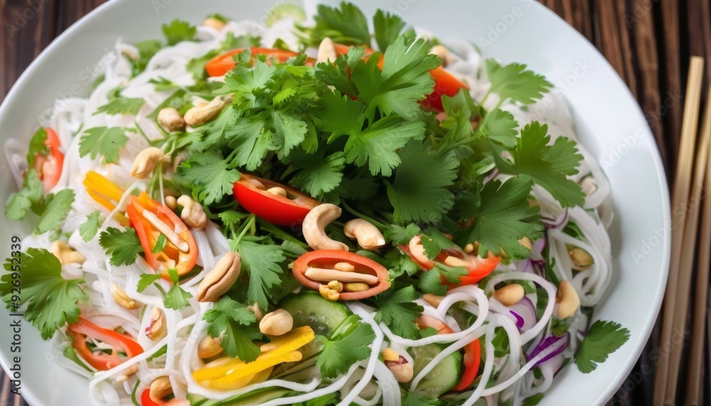Fresh and vibrant noodle salad ready to be savored Fresh and vibrant noodle salad ready to be savored
