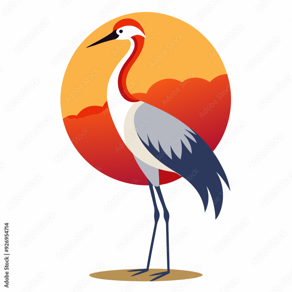 Obraz premium heron on sunset background silhouette vector illustration