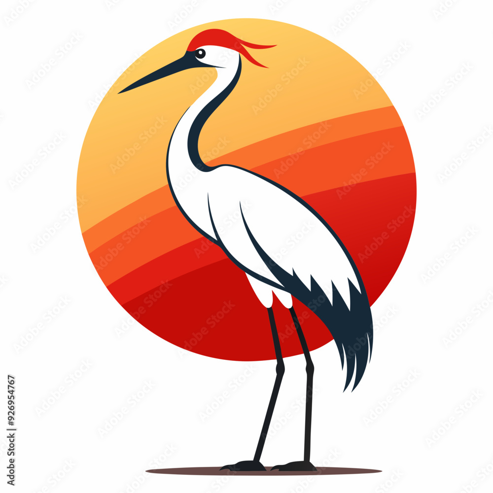 Obraz premium heron on sunset background silhouette vector illustration