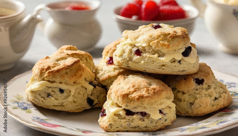 Delicious scones with jam and cream ready to be savored Delicious scones with jam and cream ready to be savored