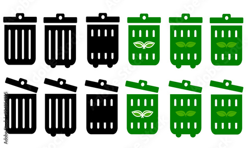 set of green recycle bin