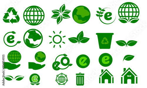 set of green eco icons. Replaceable vector design.