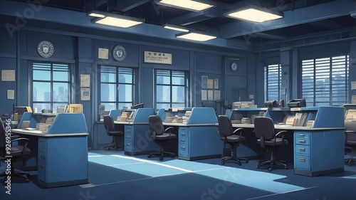 retro style anime police station background