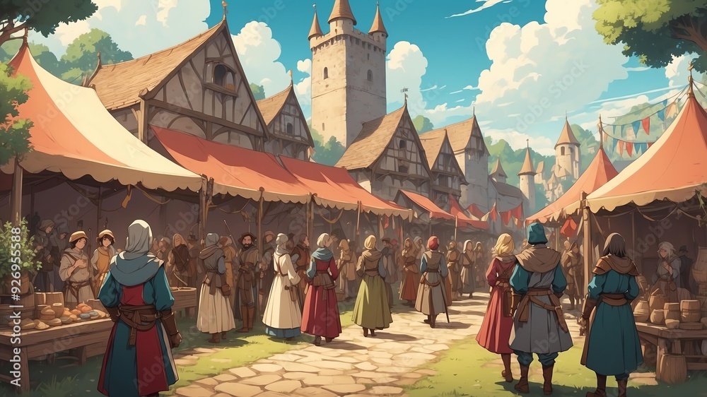 Fototapeta premium retro style anime medieval festival background