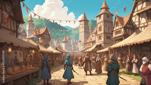 retro style anime medieval festival background
