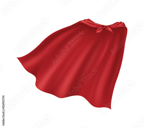 Silk superhero cloak tied on nonexistent shoulders commonsense vector illustration. Portion play equip party clothing 3d address on white establishment photo