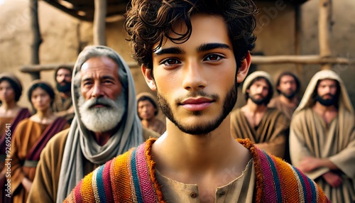 Portrait of Ancient Bible character Joseph and His Father and brothers 