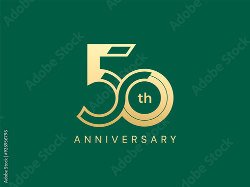 50th Anniversary luxury gold celebration with Connected Shapes number logo typography vector design twisted infinity concept. Fifty Years anniversary gold template for celebration event, business, web