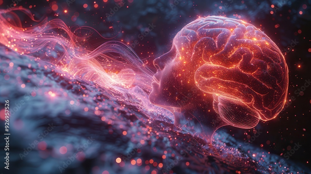 Fototapeta premium Digital Art of AI Brain Processing Infinite Data Streams with Copy Space