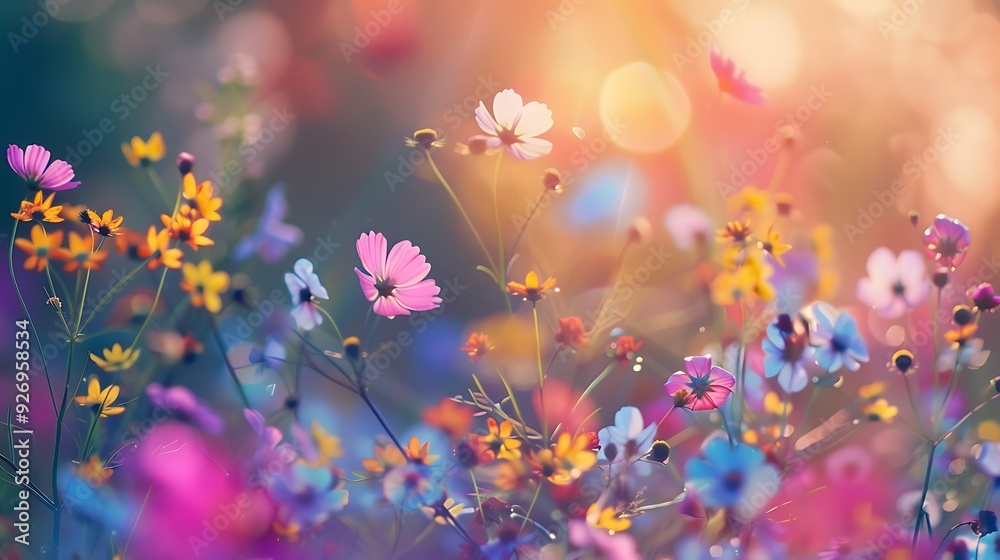 Frame of small wildflowers on colorful background Frame of small wildflowers on colorful background