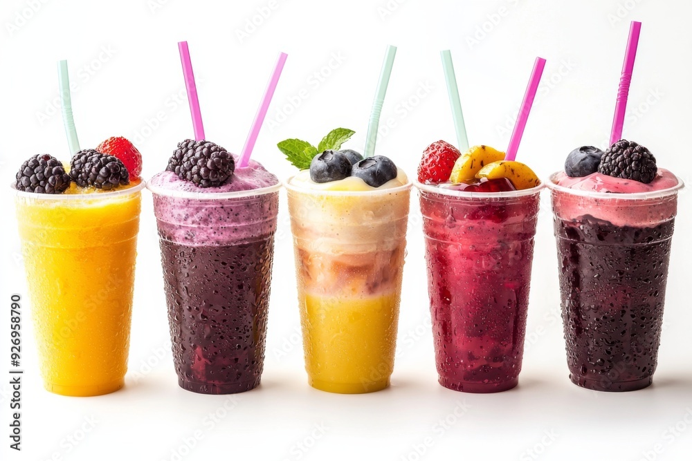 Juices and Floats in Plastic Cup on white background created with Generative AI Juices and Floats in Plastic Cup on white background created with Generative AI