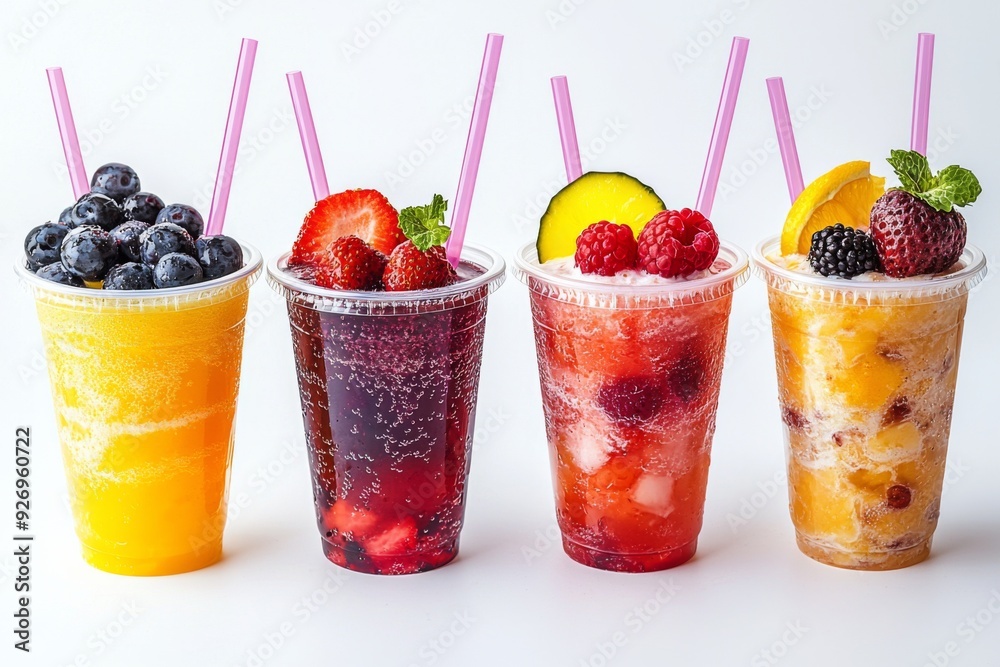 Juices and Floats in Plastic Cup on white background created with Generative AI Juices and Floats in Plastic Cup on white background created with Generative AI