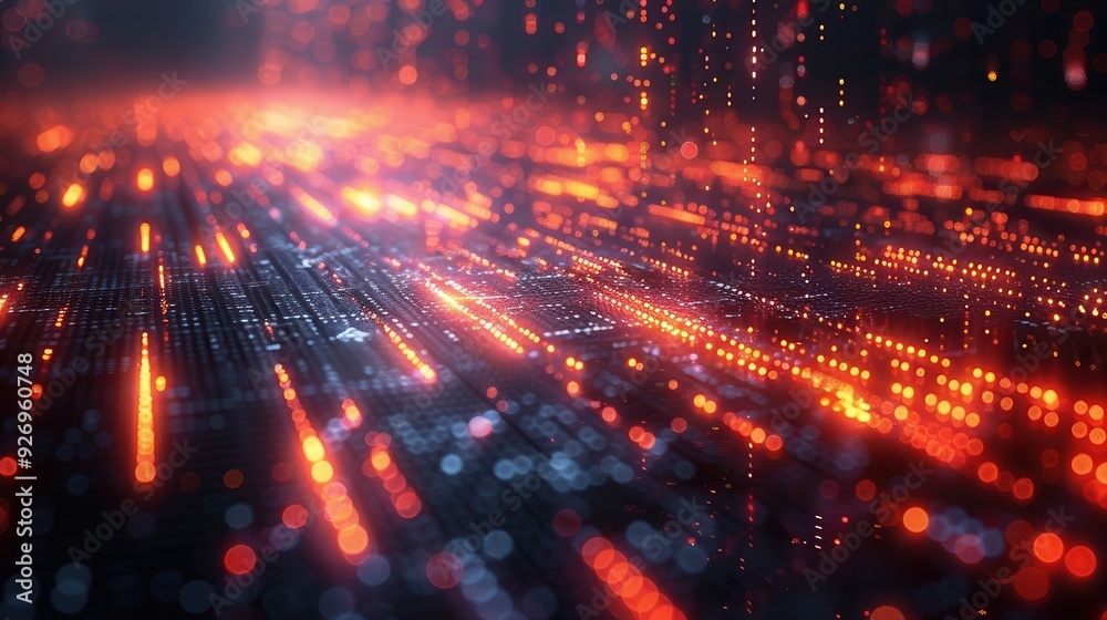 Naklejka premium Abstract Digital Art Concept of AI Processing Big Data with Copy Space Above