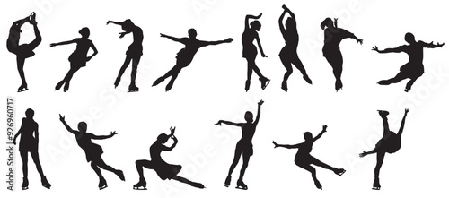 snow ice skater figure skating set silhouette