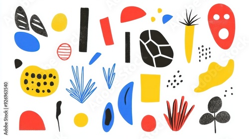 Explore the beauty of abstract minimalist shapes in a clean white backdrop, showcasing modern flat illustrations in vibrant textures.