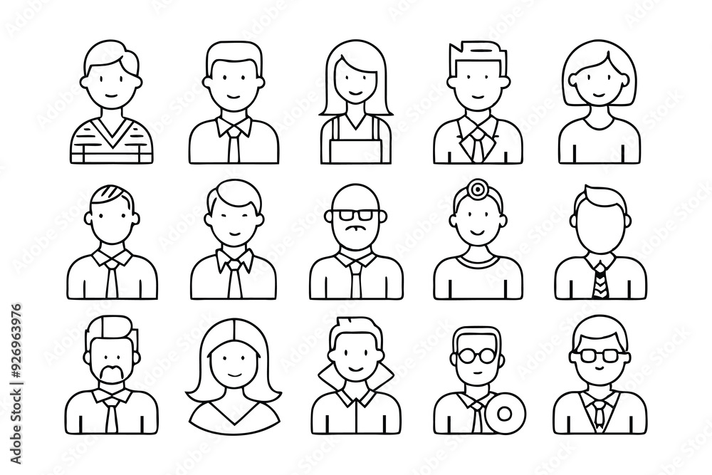 Business people icons set, Outline icons collection, Simple vector illustration, black and white Business people icons set, Outline icons collection, Simple vector illustration, black and white