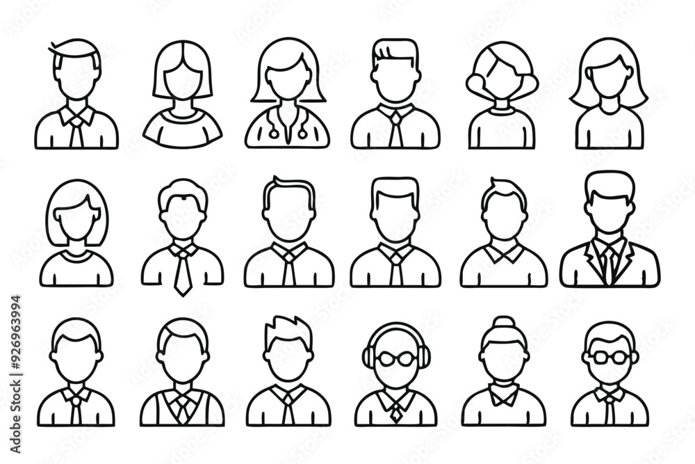 Business people icons set, Outline icons collection, Simple vector illustration, black and white Business people icons set, Outline icons collection, Simple vector illustration, black and white