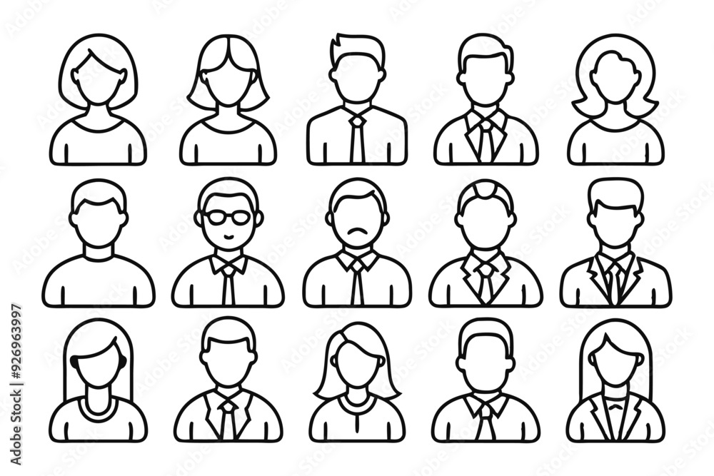 Business people icons set, Outline icons collection, Simple vector illustration, black and white Business people icons set, Outline icons collection, Simple vector illustration, black and white