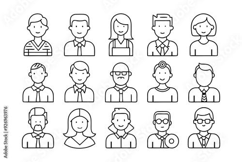 Business people icons set, Outline icons collection, Simple vector illustration, black and white