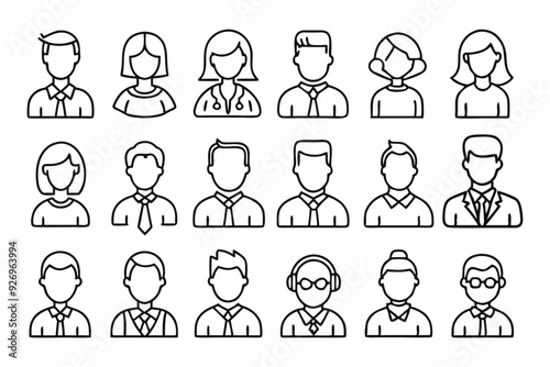 Business people icons set, Outline icons collection, Simple vector illustration, black and white