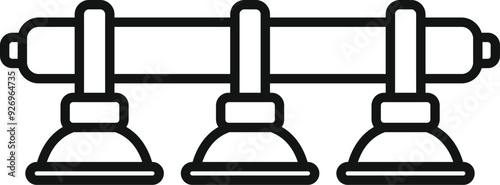 Minimalist icon of a fixing system using suction cups, ideal for construction or diy projects