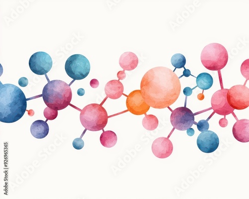 Organic chemistry diagram, dynamic connections and chemical bonds, abstract visuals, watercolor style photo