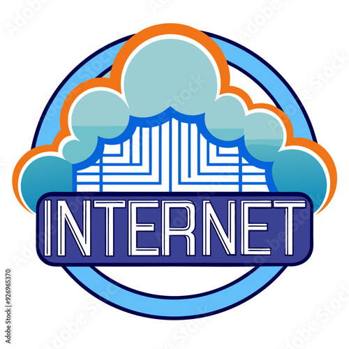 Abstract Cloud and Gate Symbol with "Internet" Text