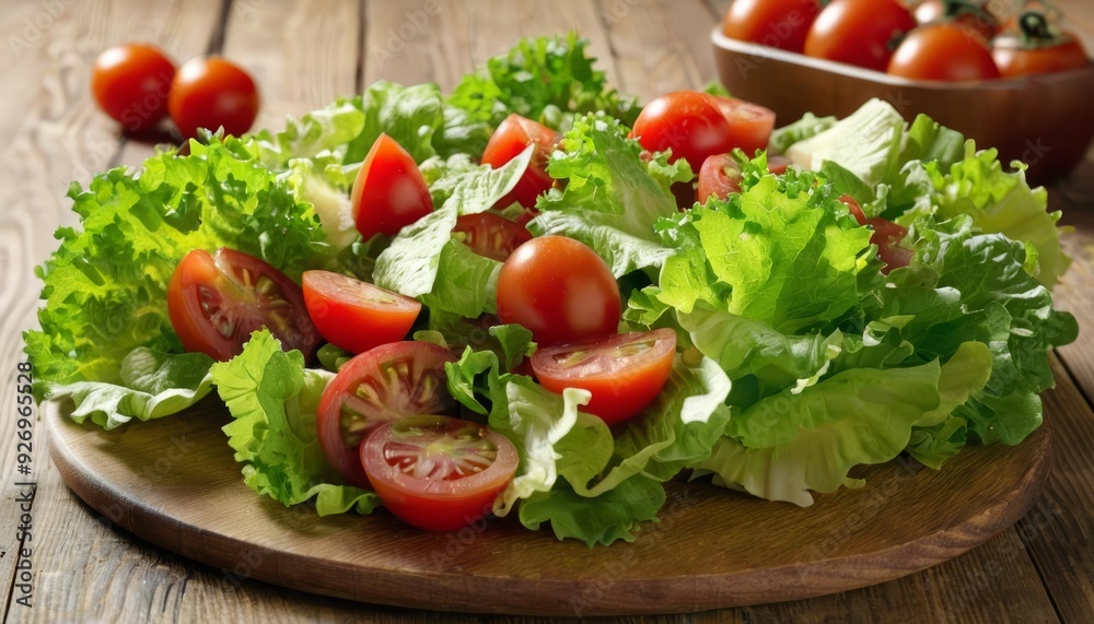 Freshly prepared salad on a wooden board Freshly prepared salad on a wooden board