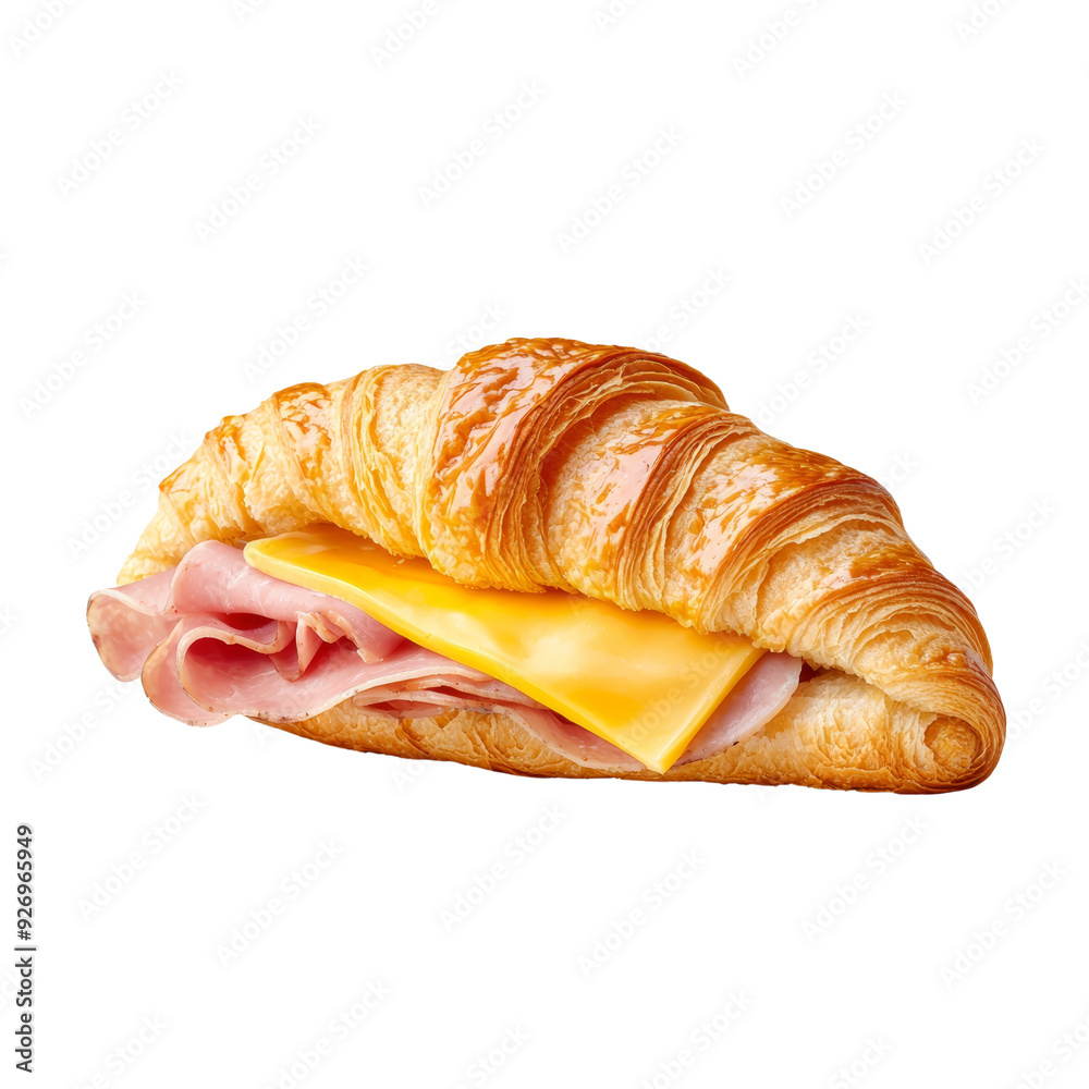 Delicious croissant sandwich with ham and cheese on a black background. Delicious croissant sandwich with ham and cheese on a black background.