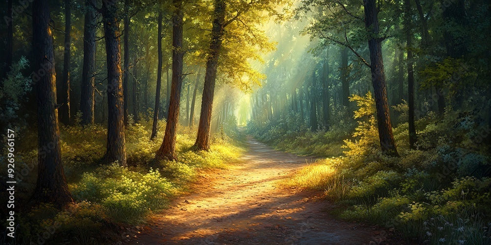 A tranquil forest path illuminated by sunlight, perfect for nature lovers and outdoor enthusiasts seeking peace and serenity. A tranquil forest path illuminated by sunlight, perfect for nature lovers and outdoor enthusiasts seeking peace and serenity.