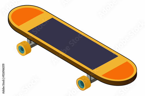 Isometric Illustration of a Yellow and Orange Skateboard