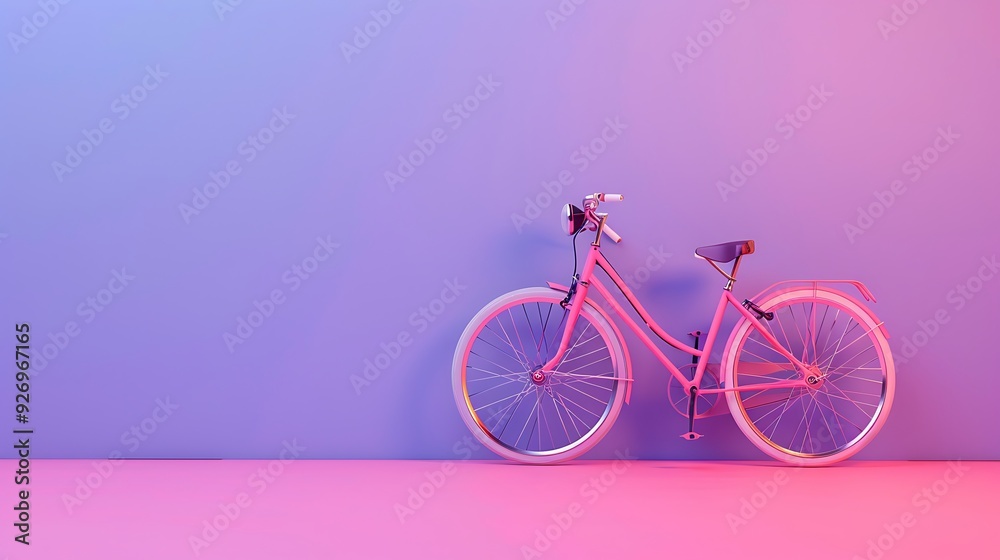 Pink alarm clock bicycle on pink and purple background Pink alarm clock bicycle on pink and purple background