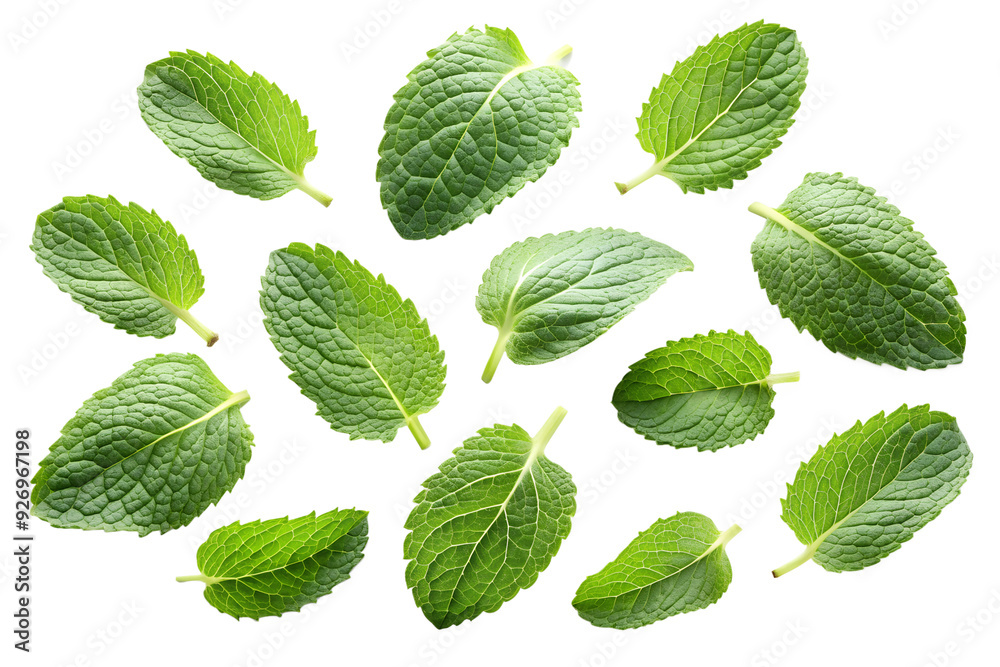 Fresh Green Mint Leaves Isolated on White Background