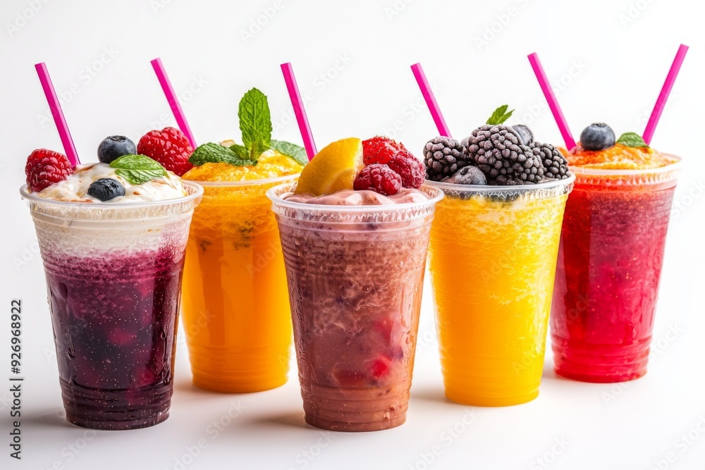 Juices and Floats in Plastic Cup on white background created with Generative AI Juices and Floats in Plastic Cup on white background created with Generative AI