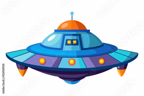 Cartoon Illustration of a Blue and Purple UFO