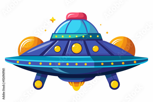 Cartoon Illustration of a Blue and Yellow UFO