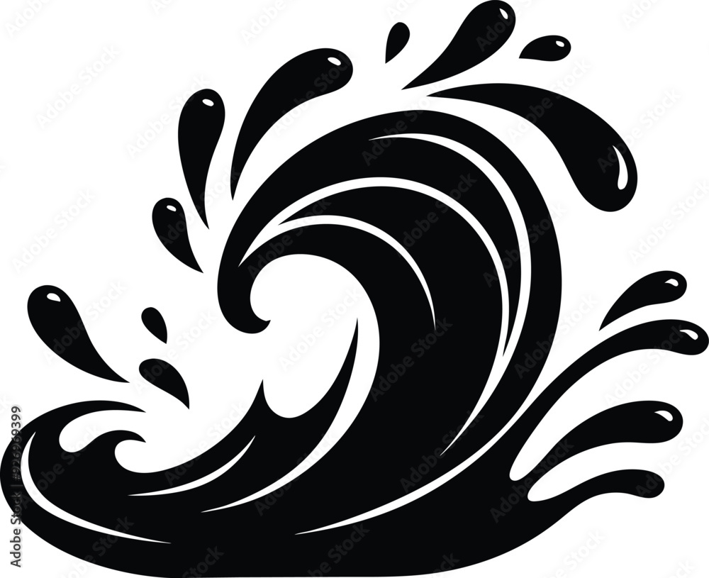 Water Splash wave illustration black and white