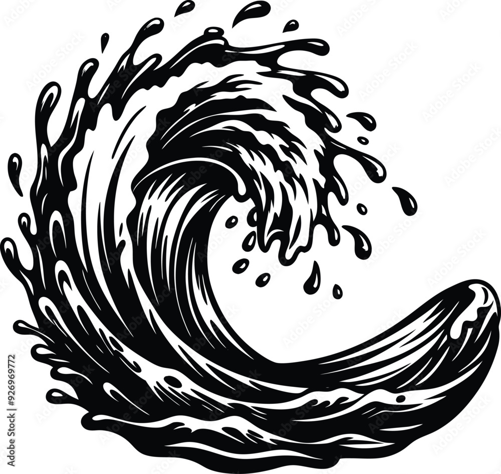 Water Splash wave illustration black and white Water Splash wave illustration black and white