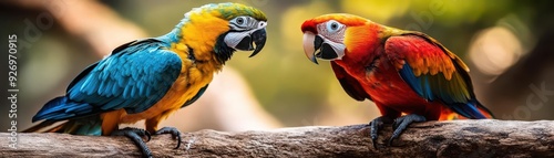 Exotic bird care, vibrant feathers, dynamic interaction, avian beauty photo